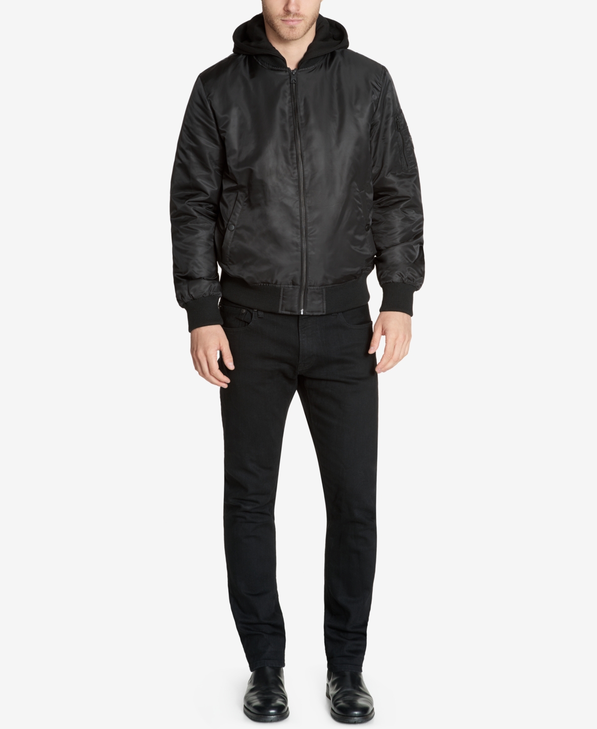 Guess Men s Bomber Jacket with Removable Hooded Inset Olive Smart Closet