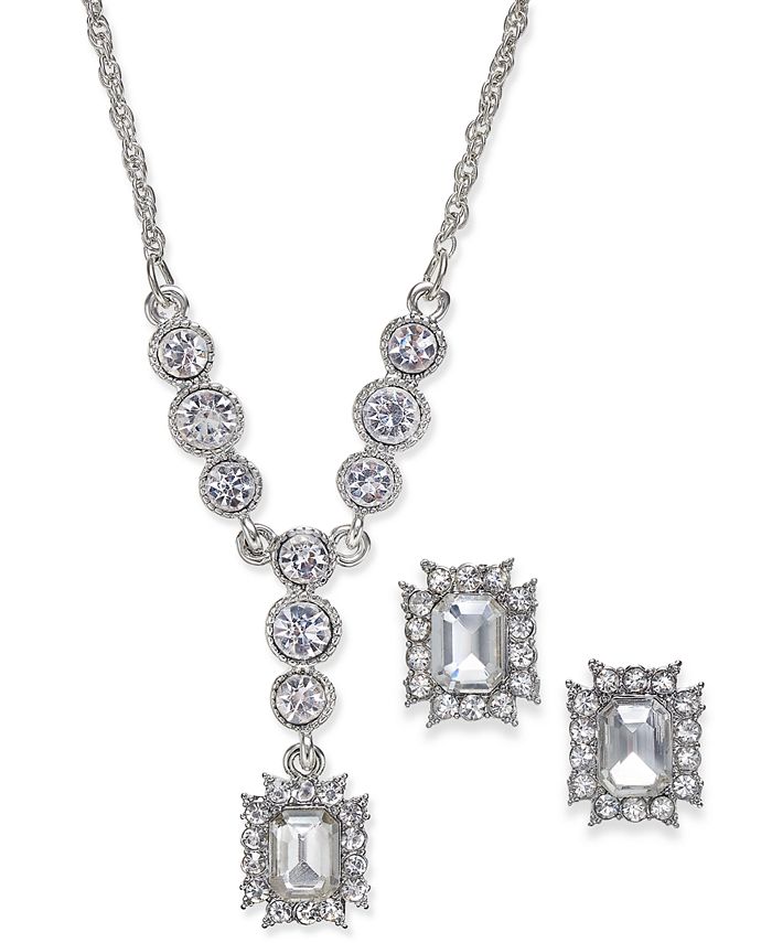 Charter Club Silver-Tone Crystal Pendant Necklace & Matching Stud ...