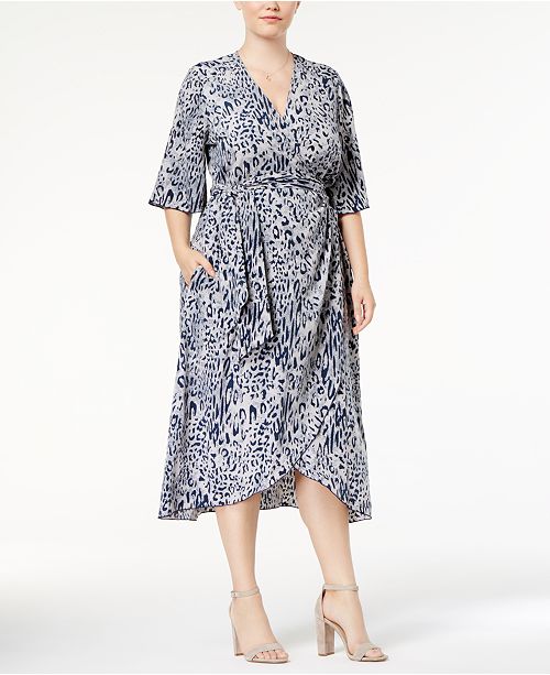 Melissa Mccarthy Seven7 Trendy Plus Size Printed Faux Wrap Dress