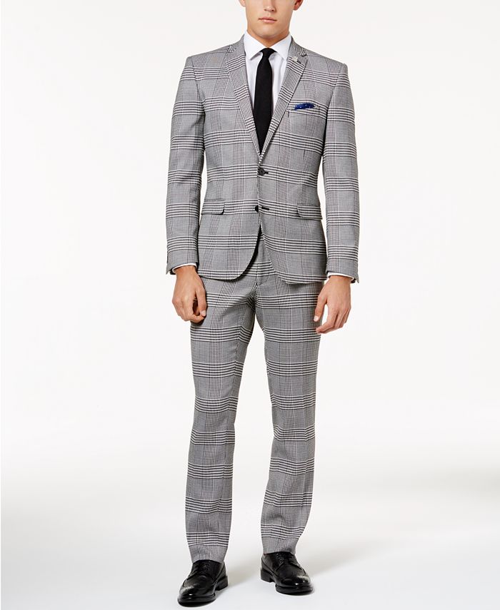 Nick Graham Men's Slim-Fit Stretch Black & White Herringbone Suit - Macy's