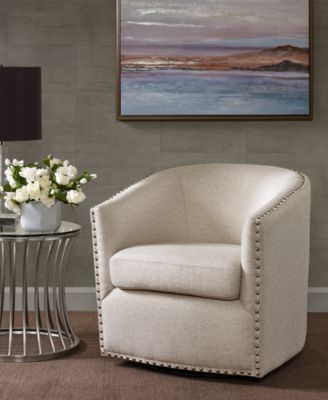 Tyler 30.5"H Upholstered Swivel Barrel Chair with Nailheads