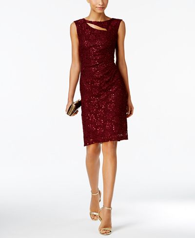 Connected Sequined Lace Cutout Sheath Dress - Dresses ...