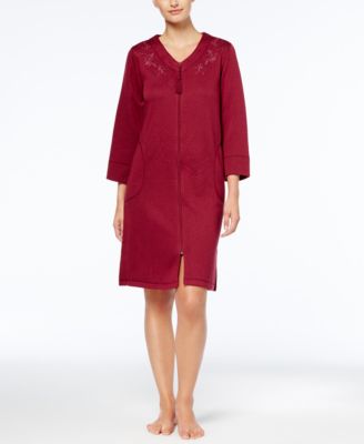 Miss Elaine - Embroidery-Trimmed Knit Zip-Front Robe