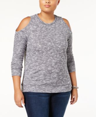 Planet Gold - Trendy Plus Size Cold-Shoulder Sweater