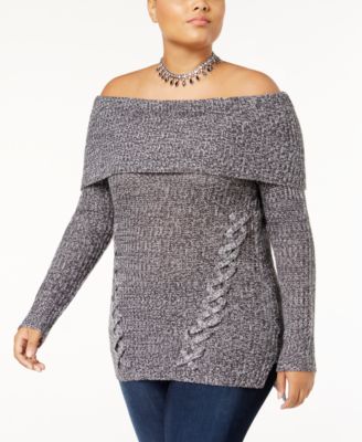 Planet Gold - Trendy Plus Size Off-The-Shoulder Sweater