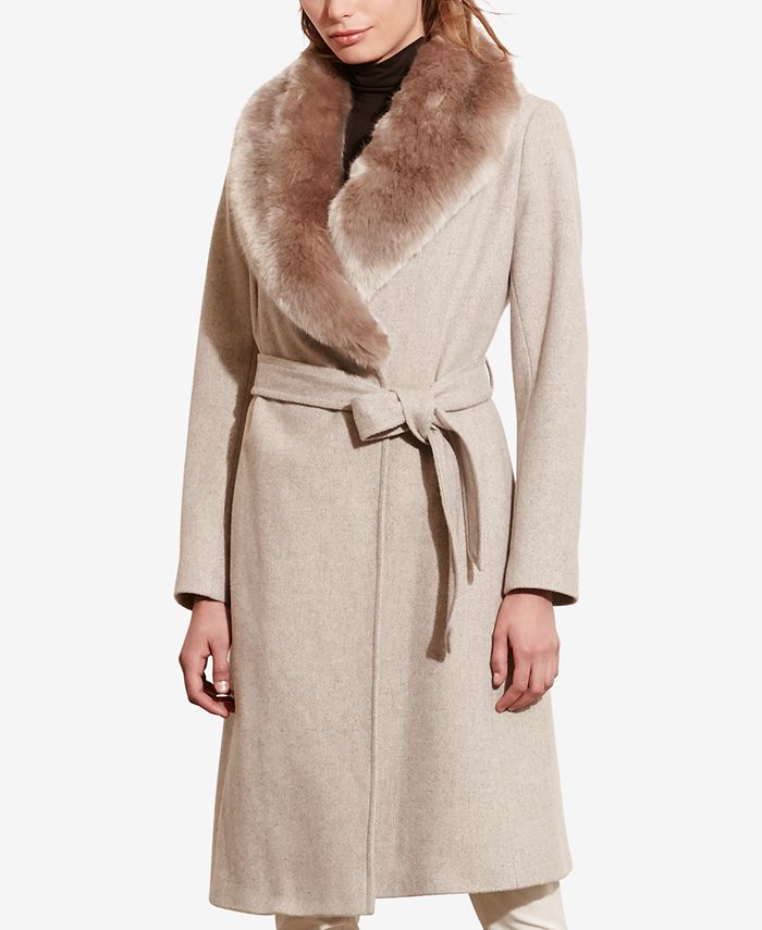 Lauren Ralph Lauren Faux-Fur-Collar Walker Coat - Macy's