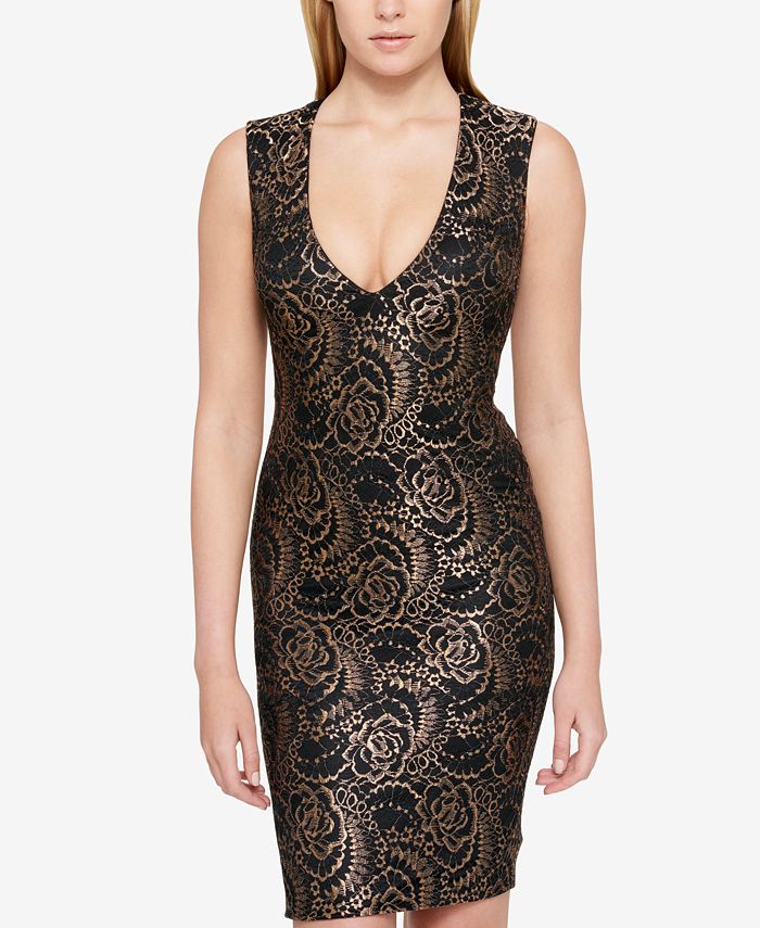 GUESS Metallic Lace Bodycon Dress Macy's