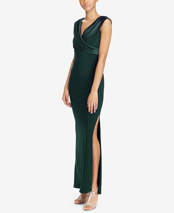 ralph lauren sleeveless portrait collar draped gown