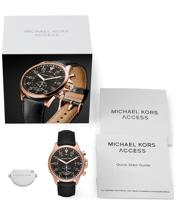 Michael Kors Access Men's Gage Black Leather Strap Hybrid Smart Watch ...