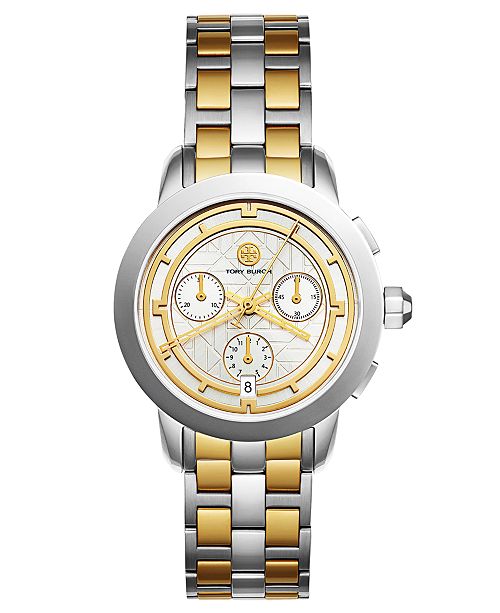 Tory Burch Women S Tory Classic Chronograph Two Tone Stainless Steel Bracelet Watch 38mm Reviews All Fine Jewelry Jewelry Watches Macy S