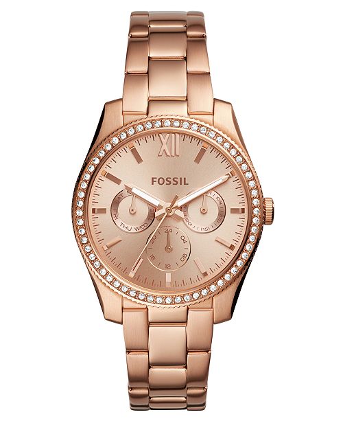 Fossil Women's Scarlette Rose Gold-Tone Stainless Steel Bracelet Watch ...