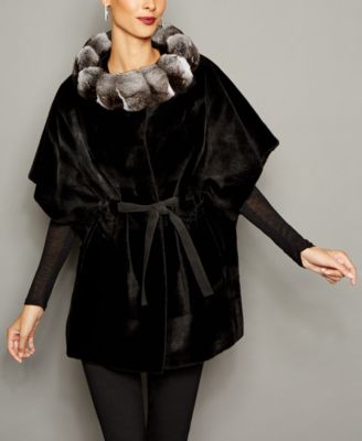 The Fur Vault - Chinchilla-Trim Mink Fur Belted Cape