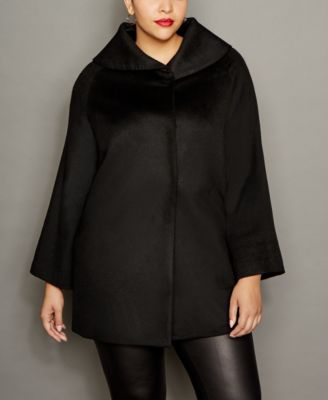 The Fur Vault Plus Size Fox-Collar Cashmere Coat