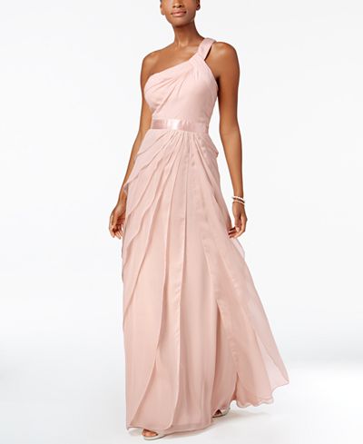 Adrianna Papell One-Shoulder Tiered Chiffon Gown - - Macy's