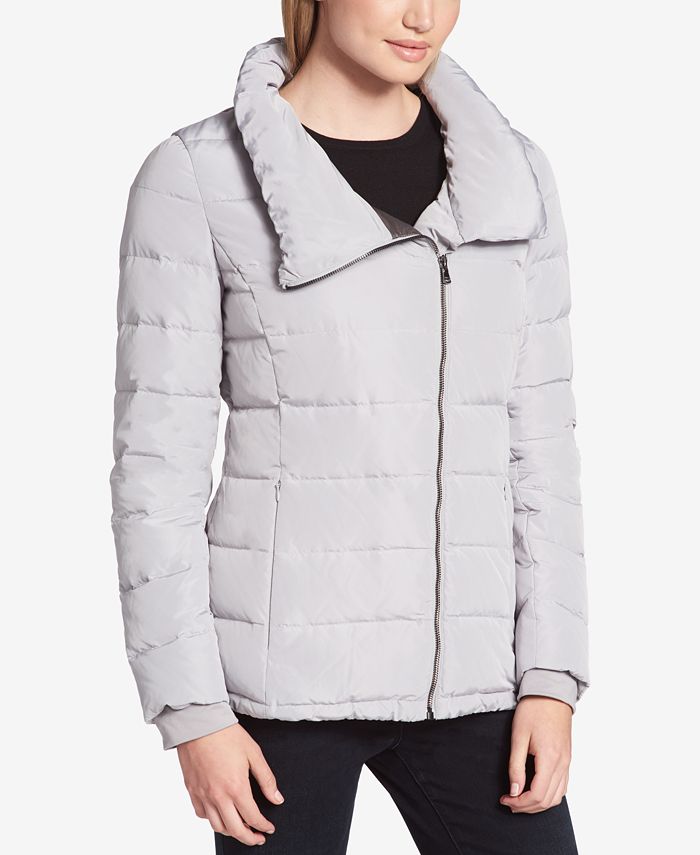 Dkny asymmetrical hooded packable down cheap puffer coat