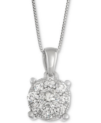 Macy&#39;s Diamond Pendant Necklace in 14k White Gold (1 ct. t.w.) - Necklaces - Jewelry & Watches ...