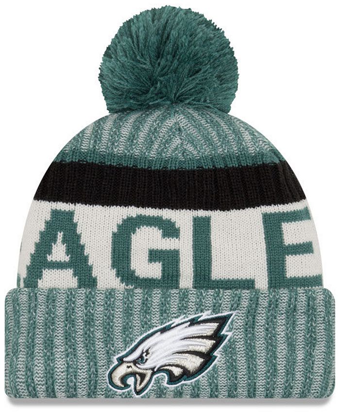 New Era Men's Philadelphia Eagles Patch Grey Pom Knit Beanie