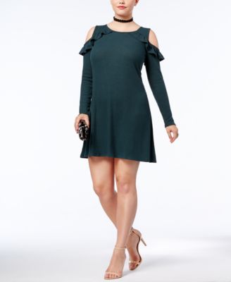 Planet Gold - Trendy Plus Size Cold-Shoulder Dress