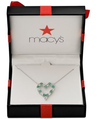 Emerald (1 ct. t.w.) & White Topaz (1 ct. t.w.) Heart Pendant Necklace in Sterling Silver (also available in Sapphire & Ruby)