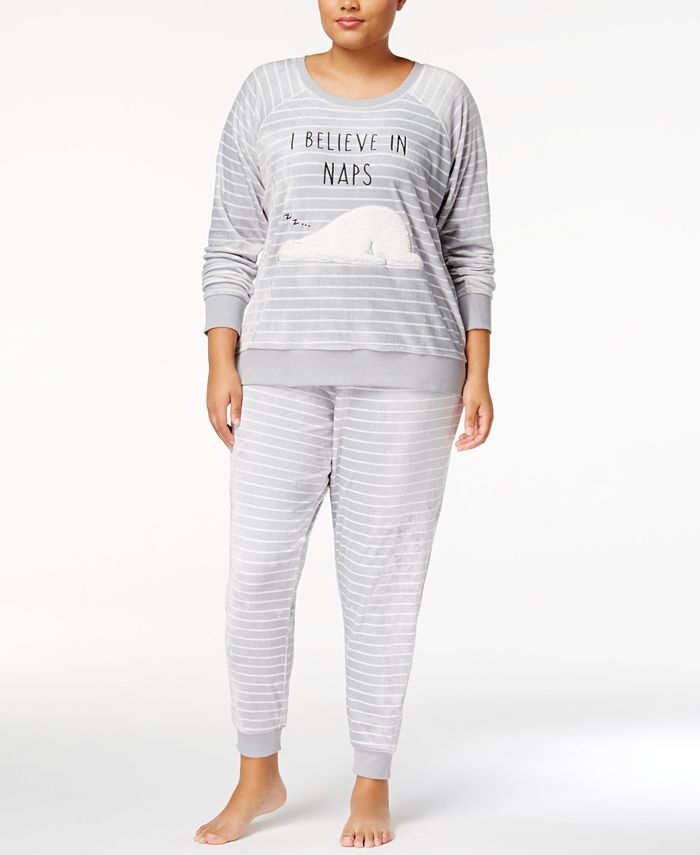 Jenni by Jennifer Moore Plus Size Printed Velour Pajama Set, Created