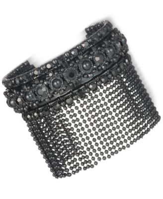 Marchesa - Black-Tone Jet Stone & Bead Fringe Cuff Bracelet