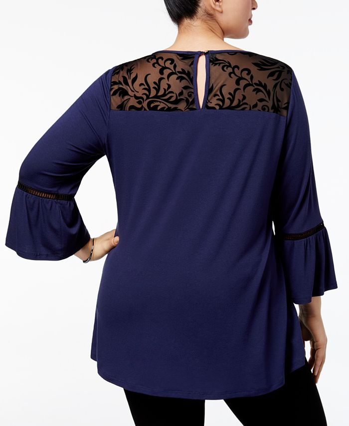 NY Collection Plus Size LaceYoke BellSleeve Top Macy's