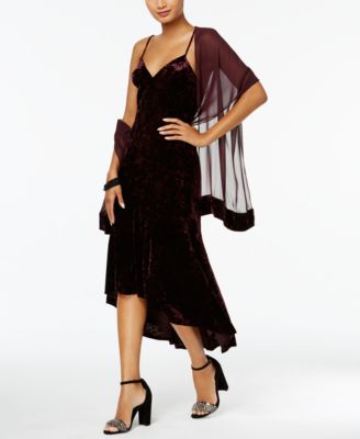 Vince Camuto - Velvet High-Low Midi Slip Dress with Chiffon Scarf