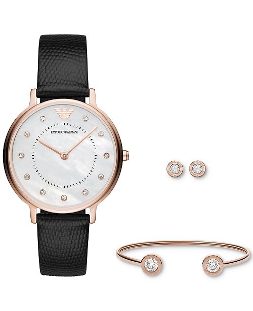 Emporio Armani Women S Black Leather Strap Watch 32mm Gift Set Reviews Watches Jewelry Watches Macy S