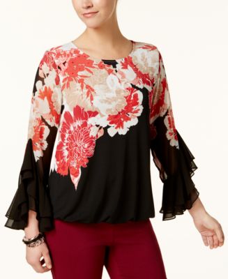 Alfani Petite Printed Ruffle-Sleeve Blouse, Created for Macy's - Macy's