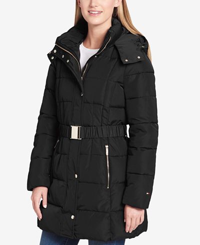 tommy hilfiger belted puffer jacket