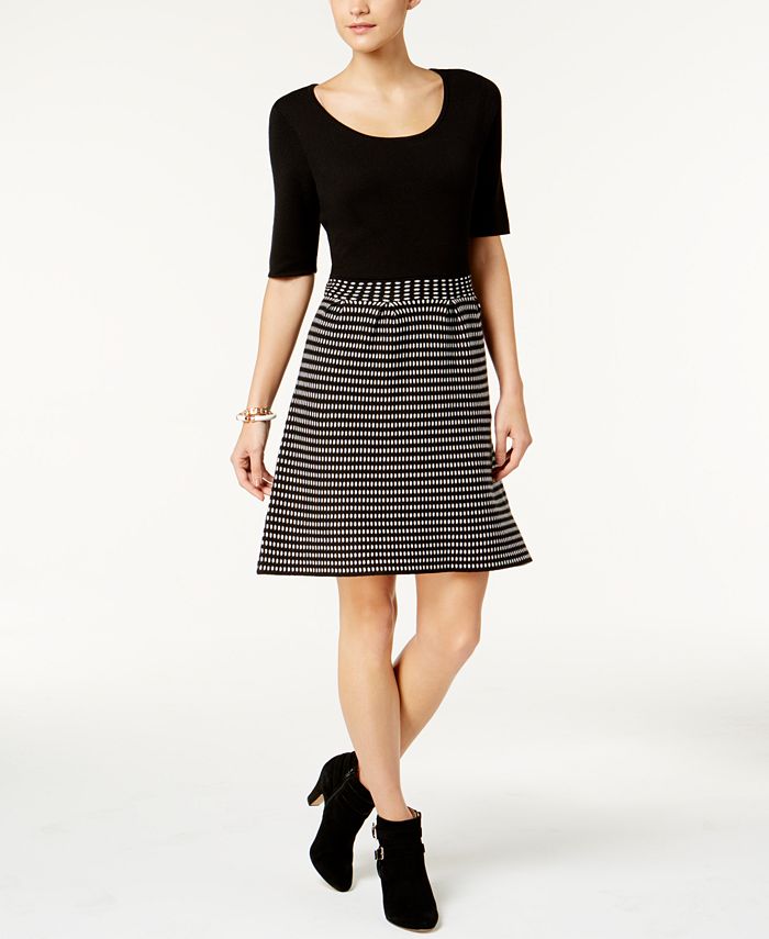 NY Collection Printed Fit & Flare Sweater Dress - Macy's