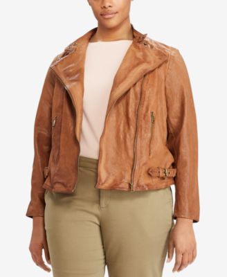 lauren ralph lauren burnished leather moto jacket