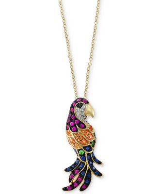 EFFY Collection - Multi-Gemstone (5/8 ct. t.w.) & Diamond Accent Parrot Pendant Necklace in 14k Gold