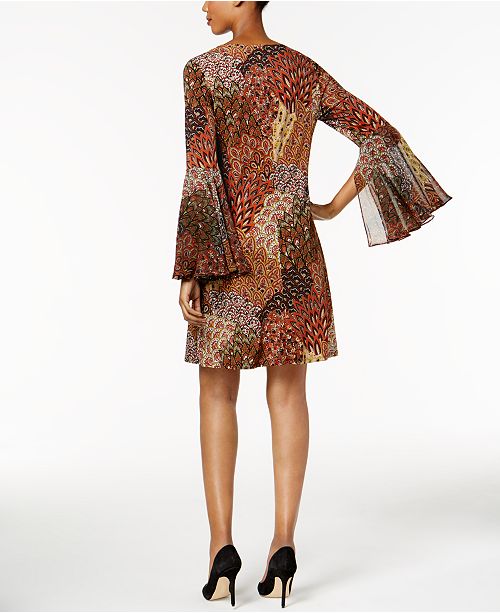 MSK Printed Bell Sleeve Dress & Reviews Dresses Women Macy's