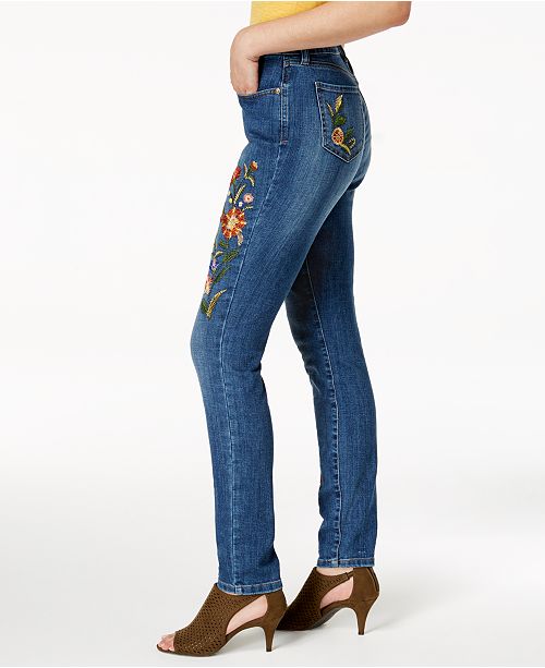 Style & Co Petite Embroidered Skinny Jeans, Created for Macy&#39;s & Reviews - Jeans - Petites - Macy&#39;s