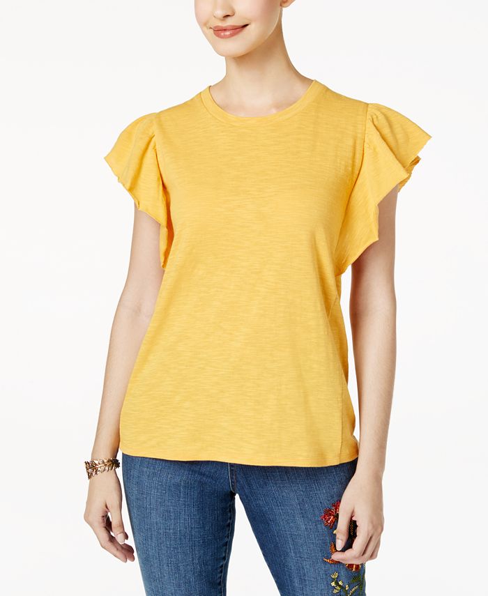 Style & Co Cotton Flutter-Sleeve T-Shirt, Created for Macy's & Reviews ...
