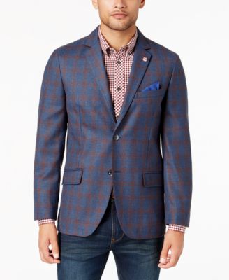 Ben Sherman - Men's Slim-Fit Blue/Red Windowpane Plaid Sport Coat