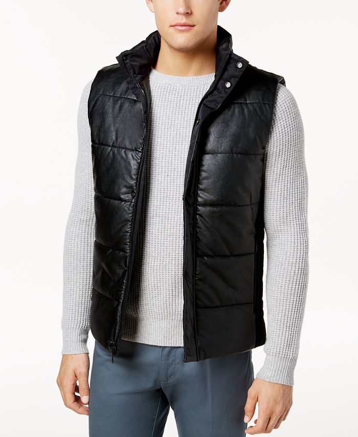 Calvin Klein Men's Faux-Leather Puffer Vest - Macy's