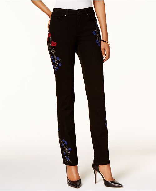 Charter Club Petite Embroidered Straight-Leg Jeans ...