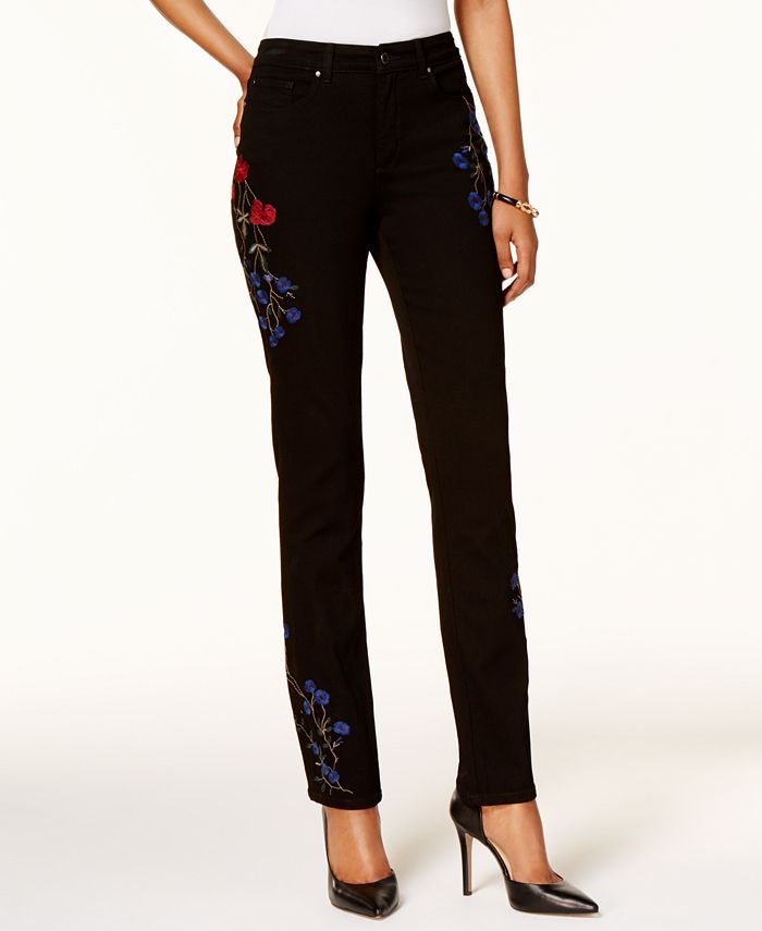 Charter Club Petite Embroidered Straight-Leg Jeans, Created for Macy's ...