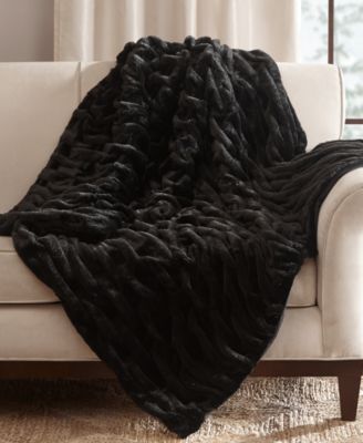 Ruched Reversible Faux-Fur Throw, 50" x 60"