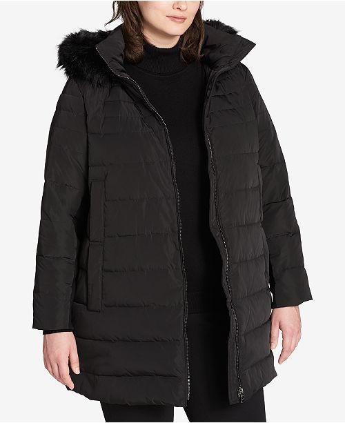 Dkny Plus Size Faux Fur Trimmed Down Puffer Coat Reviews Coats