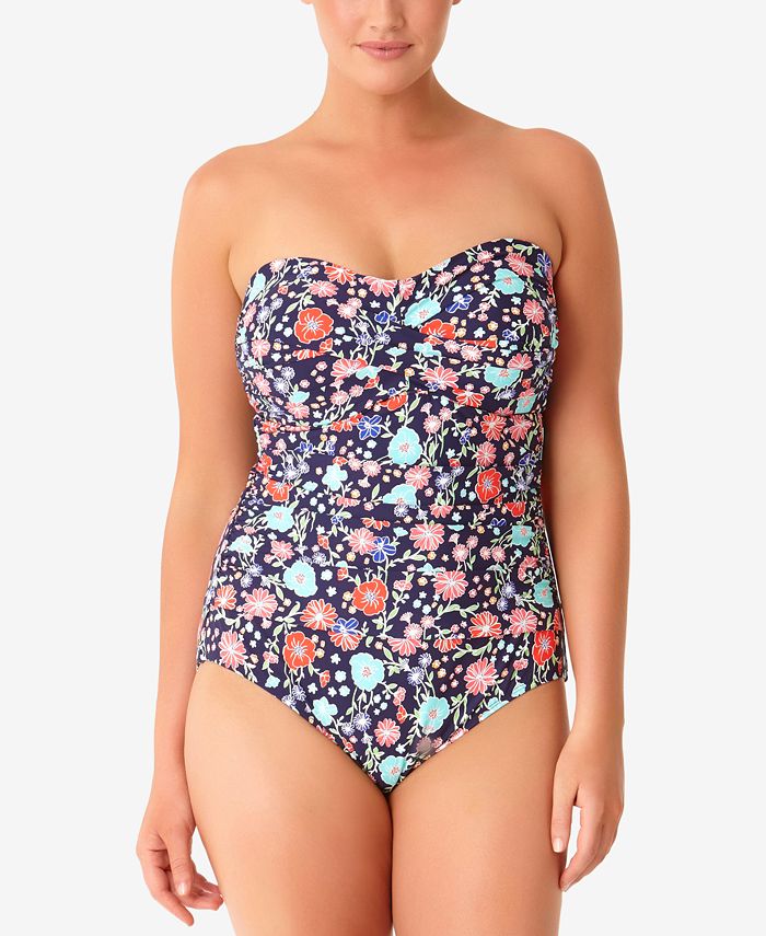 Anne Cole Plus Size Lazy Daisy Bandeau One Piece Swimsuit Macy s