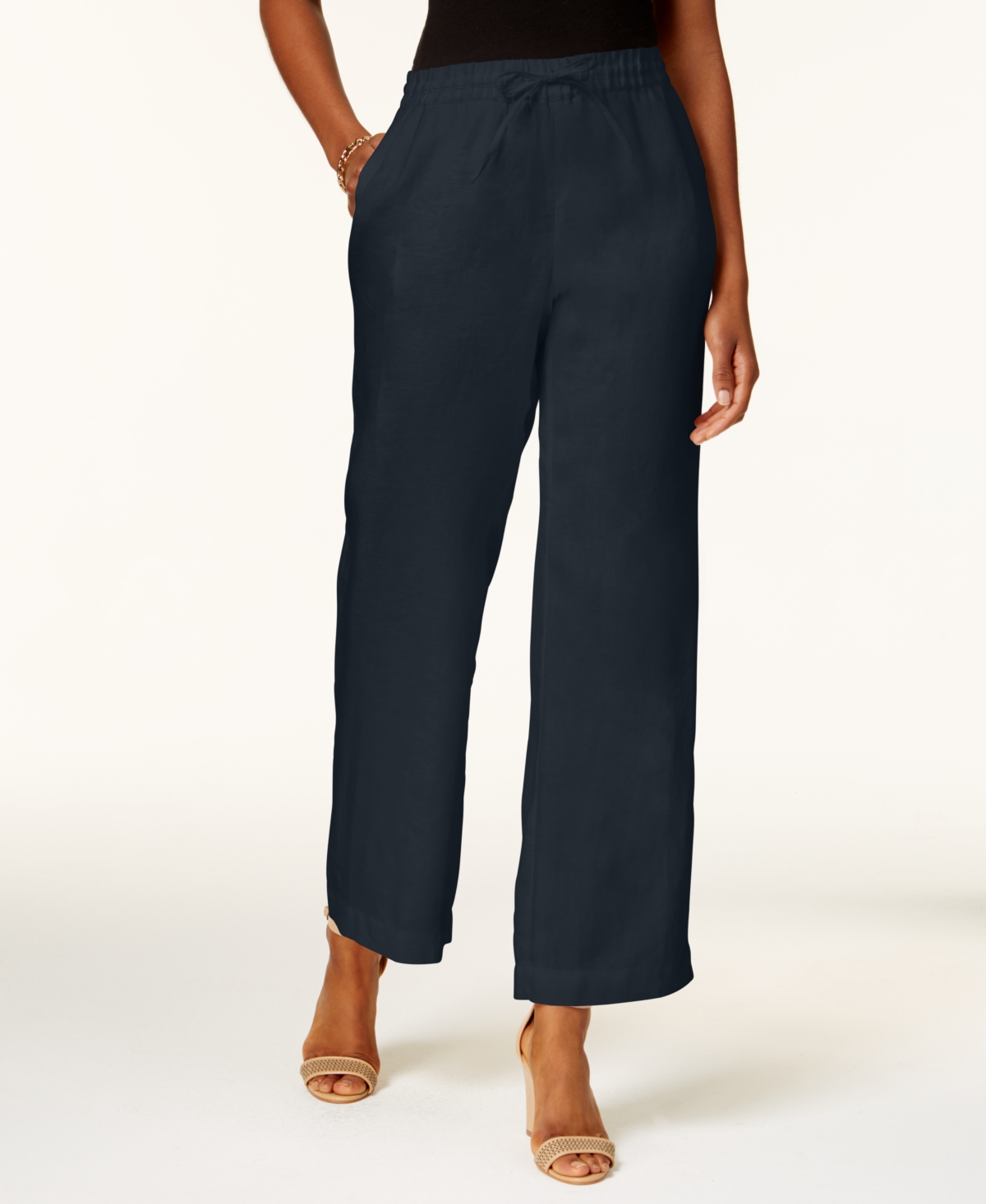 CHARTER CLUB PETITE 100% LINEN DRAWSTRING PANTS, CREATED FOR MACY'S