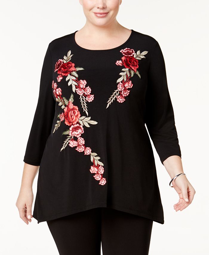 JM Collection Plus Size Embroidered Tunic, Created for Macy's Macy's