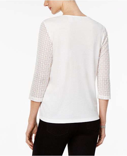 Alfred Dunner Petite Knit Lace Top & Reviews - Tops - Petites - Macy's