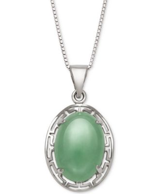 Macy's - Dyed Jade  (10 x 14mm) Greek Key Pendant Necklace in Sterling Silver