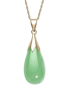 Dyed Jade  (10 x 20mm) Elongated Teardrop Pendant Necklace in 10k Gold