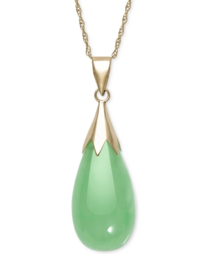 image of Dyed Jade (10 x 20mm) Elongated Teardrop Pendant Necklace in 10k Gold