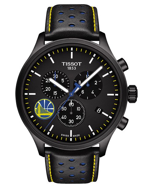 Tissot Men S Swiss Chronograph Chrono Xl Nba Golden State Warriors Black Leather Strap Watch 45mm Reviews All Fine Jewelry Jewelry Watches Macy S